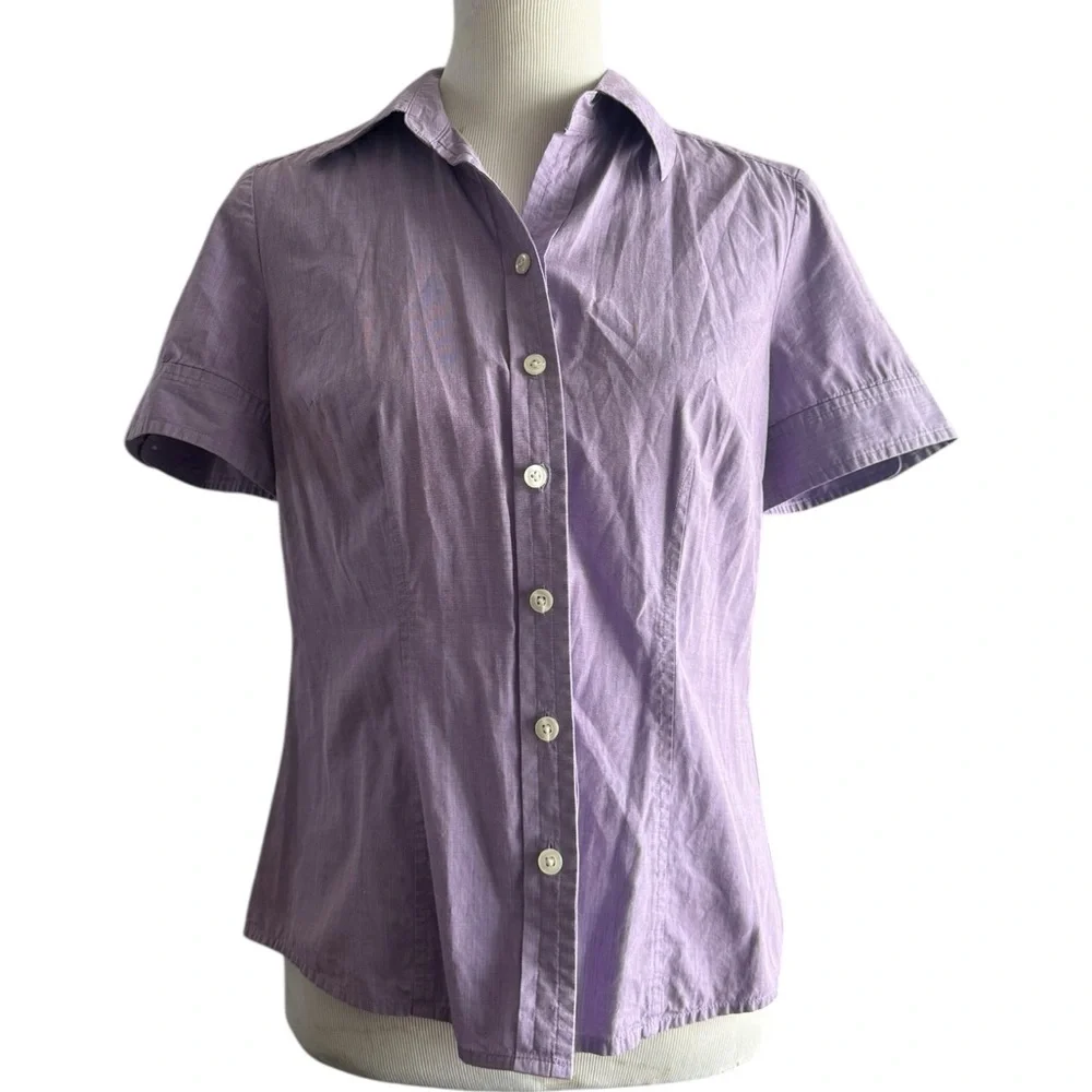๐ผ5 for 25๐ผ LOFT Purple Short Sleeve Button Down Shirt Size 8 - Picture 2 of 9